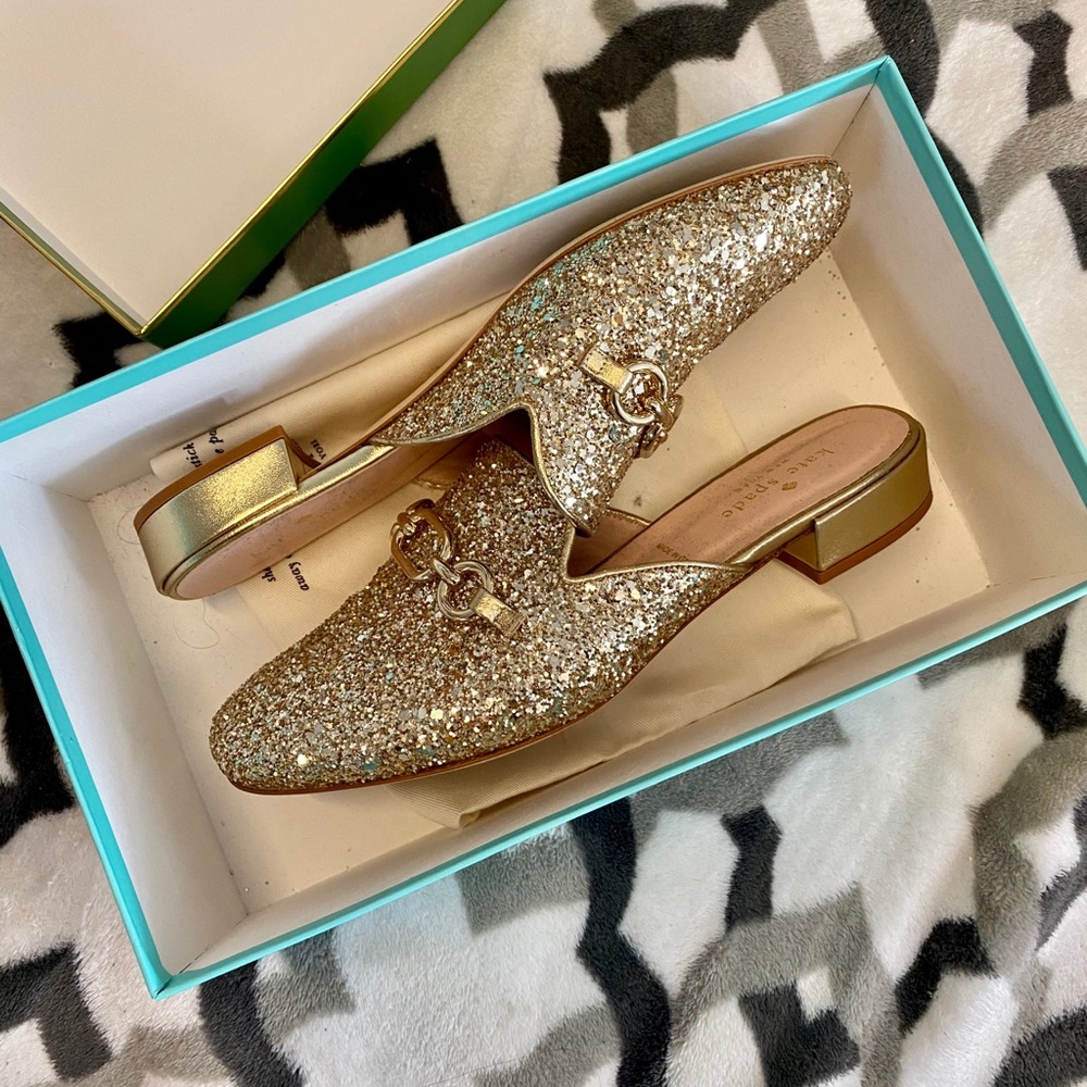 Kate Spade Gold Sparkling Slides - Made In Italy